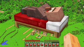 I look this BIGGEST Villager on GIANT BED in My Minecraft Village !!! New Secret Tallest Bed !!!