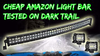 Cheap Amazon Light Bar in action on Dark Trail in Snow