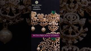 Gold Necklace with Swarovski & emeralds II Devi Pavitra Gold & Diamonds