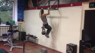 Diana Krahmatova - attempt of pull up with 18kg (51kg bw), thumbless, 50mm bar