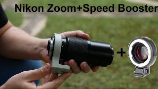 Nikon 80-200mm vintage telephoto zoom lens with  speed Booster