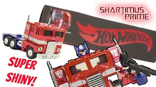 Super Shiny! - Hot Wheels Optimus Prime In-Hand Look Hasbro and Mattel Die Cast Figure Review