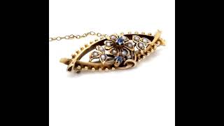 15ct Yellow Gold Floral Sapphire & Pearl Brooch 4.02g