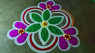 diwali 2024🌻simple festival flowers kolam 3*2🌻diwali diya traditional pandaga muggulu design