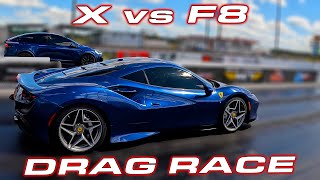 BETTER COME CHARGED!  * 1,020 Tesla Model X Plaid vs 900 HP Ferrari F8 Tributo DRAG RACE