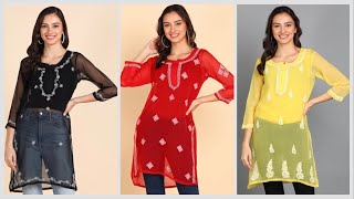 Latest Lucknowi Chikankari Short Kurti | Short Kurti Lucknowi Style