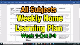 All Subjects -Weekly Home Learning Plan 1st Week - Oct 5-9