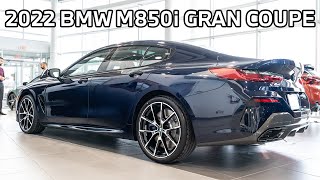 BMW M850i Gran Coupe Tanzanite Blue on Cognac