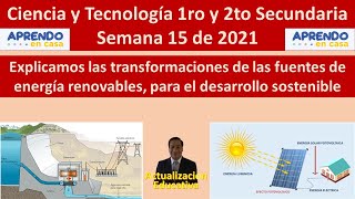 Ciencia y tecnología 1ro y 2do, semana 15 Aprendo en casa. Explicamos fuentes de energía renovables