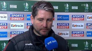 RUAIDHRI HIGGINS - MANAGER OF LOSERS DERRY CITY V DROGHEDA UNITED - 2024 FAI CUP FINAL - RTE SPORT