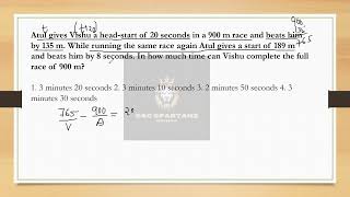 Atul gives Vishu a head start of 20 seconds in a 900 m race and beats him by 135 m #ssccgl2024