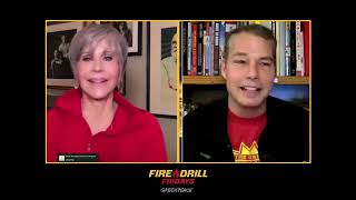 Jane Fonda in a live as Fire Drill Friday with Shepard Fairey and Charlie Jiang