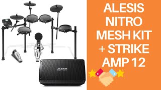 Alesis Nitro Mesh Kit + Strike Amp 12 | 8-Piece All-Mesh Electronic Drum Kit Bundled