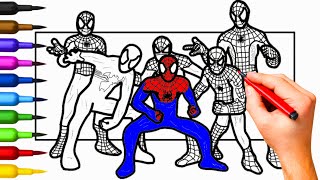 Spiderman Brotherhood Coloring Page - Let's Color Spiderman Team