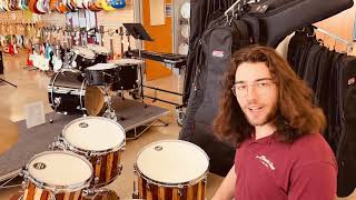 Mikey plays a Tama Starclassic Performer drum kit.