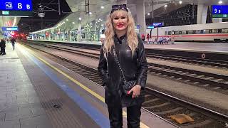 4K,Granate Styling,walking in public, train trip to #Savona, short coat, crotch high boots