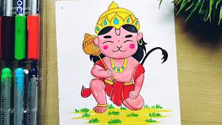 Cute Bajrangbali drawing for beginners 💞 step by step || with Doms colour || very easy