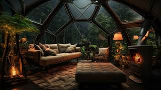 Cozy Biodome -- Soothing Rain sounds, Crackling Fire, forest - Sleep, Study, meditation, ASMR