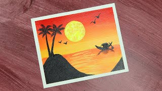 EASY SUNSET SCENERY ACRYLIC PAINTING FOR BEGINNERS | STEP-BY-STEP PAINTING TUTORIAL | ARTz #43