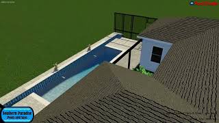 Symmetrical Pool With Raised Wall and Water Features