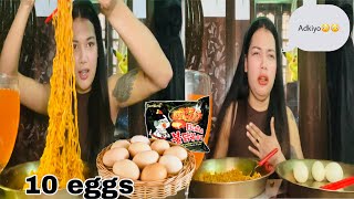 10 pieces boiled egg & 2 packet ramen challenge without drinking anything