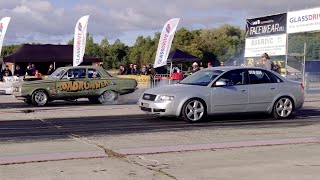 Audi A4 B6 1.8T Quattro vs '64 Plymouth Valiant 1/4 mile drag race