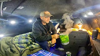 BBQ smothered baked potato & a nice THUNDERSTORM⚡️Solo Truck Camping