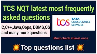 TCS NQT Most Frequently asked Interview Question l Top interview Technical Interview questions