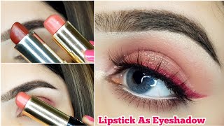 How to: use Lipstick As Eyeshadow & Colourful Eyeliner|Pink Glitter Smokey Eye Makeup|#hacks