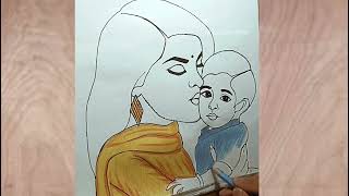 simple draw mother and son 😍#art #drawing