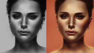 Grayscale to color in Photoshop | Natalie Portman Digital Painting