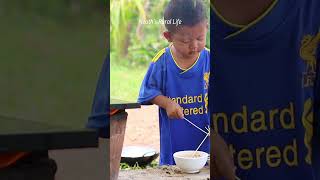 Poor 2 years boy grill snails for food on the hot stone  #grilled #food #cooking