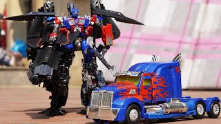 STOP MOTION TRANSFORMERS - Optimus Prime Jetfire combine IRL & Hole Animation Movie Robot TOYS