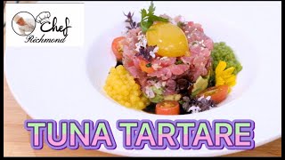 Tuna Tartare W/ Mango Caviar Basil Caviar and Mango Egg Yolk