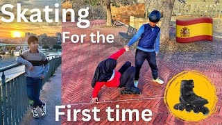 Doing Skating🛼 for the first time| Spain| Barcelona| 🇪🇸| DIYA AND BRO.