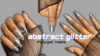 Abstract Glitter Polygel Nails| Lazy Girl Method Polygel Nails| Doing My Nails Using Shein Products