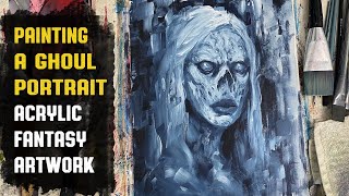 Painting a dark fantasy portrait - Abstract acrylic painting demo | Pale Ghoul