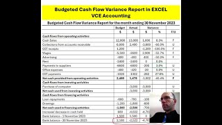 Budgeted Cash Flow Variance Report in EXCEL - VCE Accounting