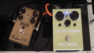 WAY HUGE GREEN RHINO MK4 VS MXR CUSTOM BADASS Modified OD, using already mid gained amp.