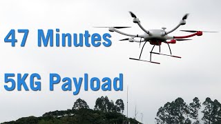 47 minutes with 5KG payload on YD6-1600L heavy lift drone