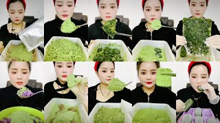 MATCHA POWDER WITH HARD ICE STICKY MATCHA CRUNCHY ICE ,ICE EATING ASMR🧊