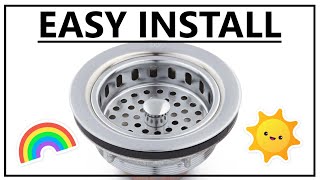 How do I install a kitchen drain assembly (strainer basket)