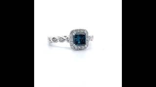 1.34 Carat Fancy Blue Diamond & White Diamond Halo Ring in 14k White Gold