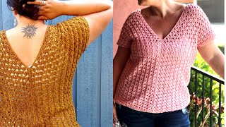 Slanted Granny Summer Top - Crochet Tutorial - LEFT HANDED