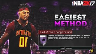 HALL OF FAME DEFENSIVE STOPPER + CHASE DOWN ARTIST (EASIEST METHOD) | NBA 2K17 Badge Tutorial