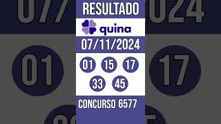 🔥 🍀 QUINA hoje - 07/11/2024 - Resultado concurso 6577