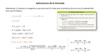 Aplicación de la derivada  Dos números no negativos cuya suma sea 15