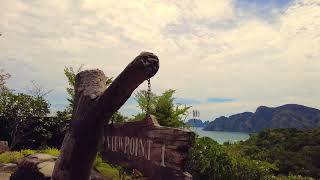 Tropical walk to view point on Koh Phi Phi Island, Thailand, beautiful scenery, 4K