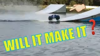 RC CAR JUMPS OFF WATER SKI RAMPS