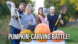 Pumpkin Carving BATTLE! Using ONLY Random Tools